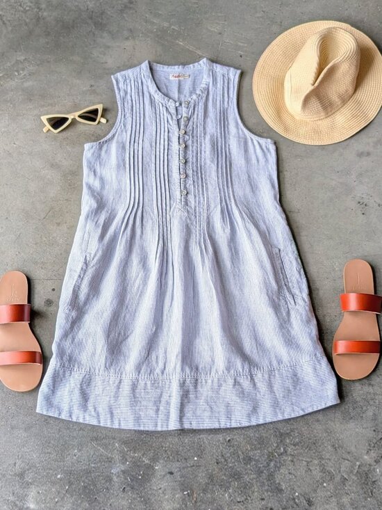 Faherty Dresses & Skirts - Faherty Isha Blue Stripe Linen Sleeveless Shift Mini Dress Summer Sundress XS